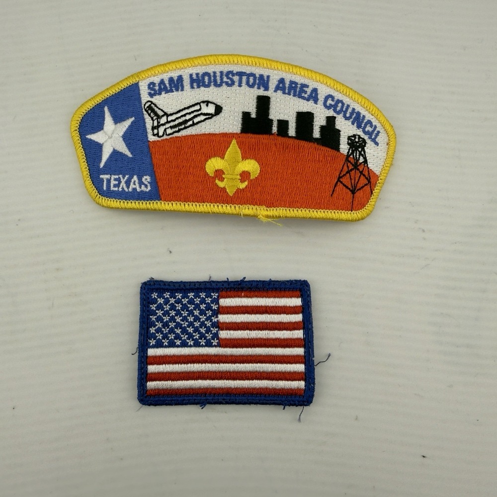 BSA Boy Scouts Cub Scouts Patches Lot of 2 Houston Texas American Flag